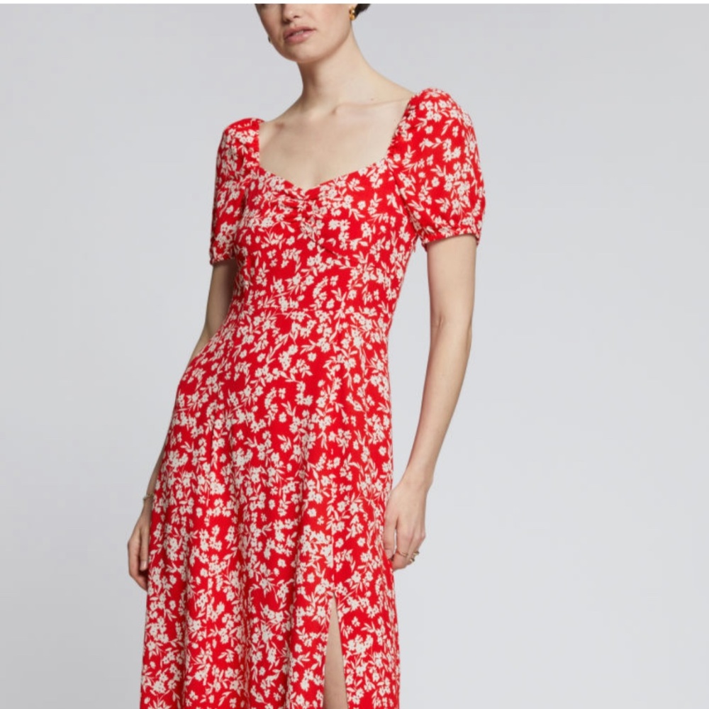 & Other Stories Peasant Puff Sleeve Red Floral Maxi Dress Size 8